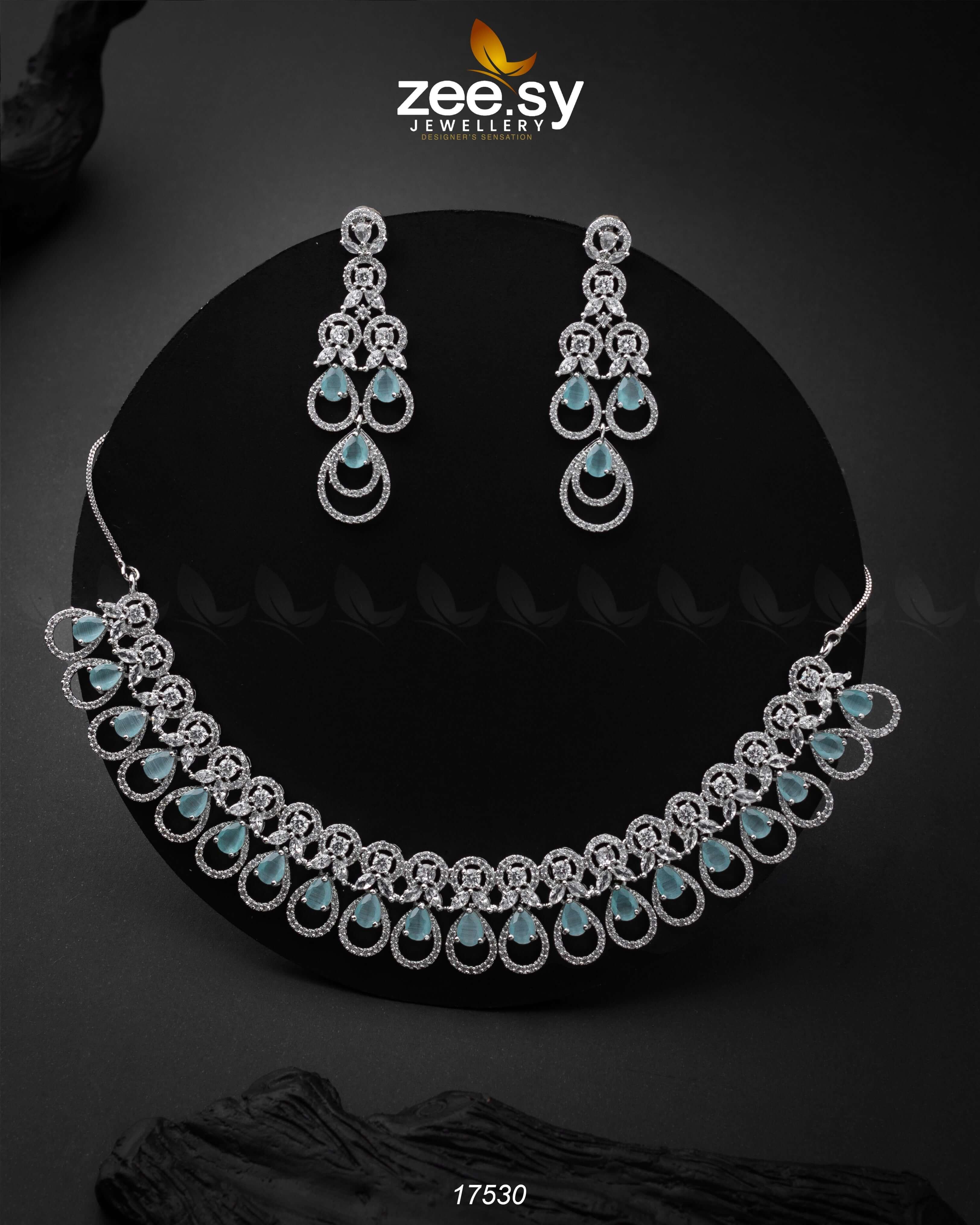 Intricate Necklace Silver Mint Green - Zeesy Jewellery