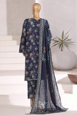 Sada Bahar Stitched 3 Piece Emb Khaddar Fall Suit-EMB-6845-BLUE