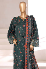 Malika By Sada Bahar Stitched 3 Piece Khaddar Vol-02 Suit-MK-6868-Bottle Green