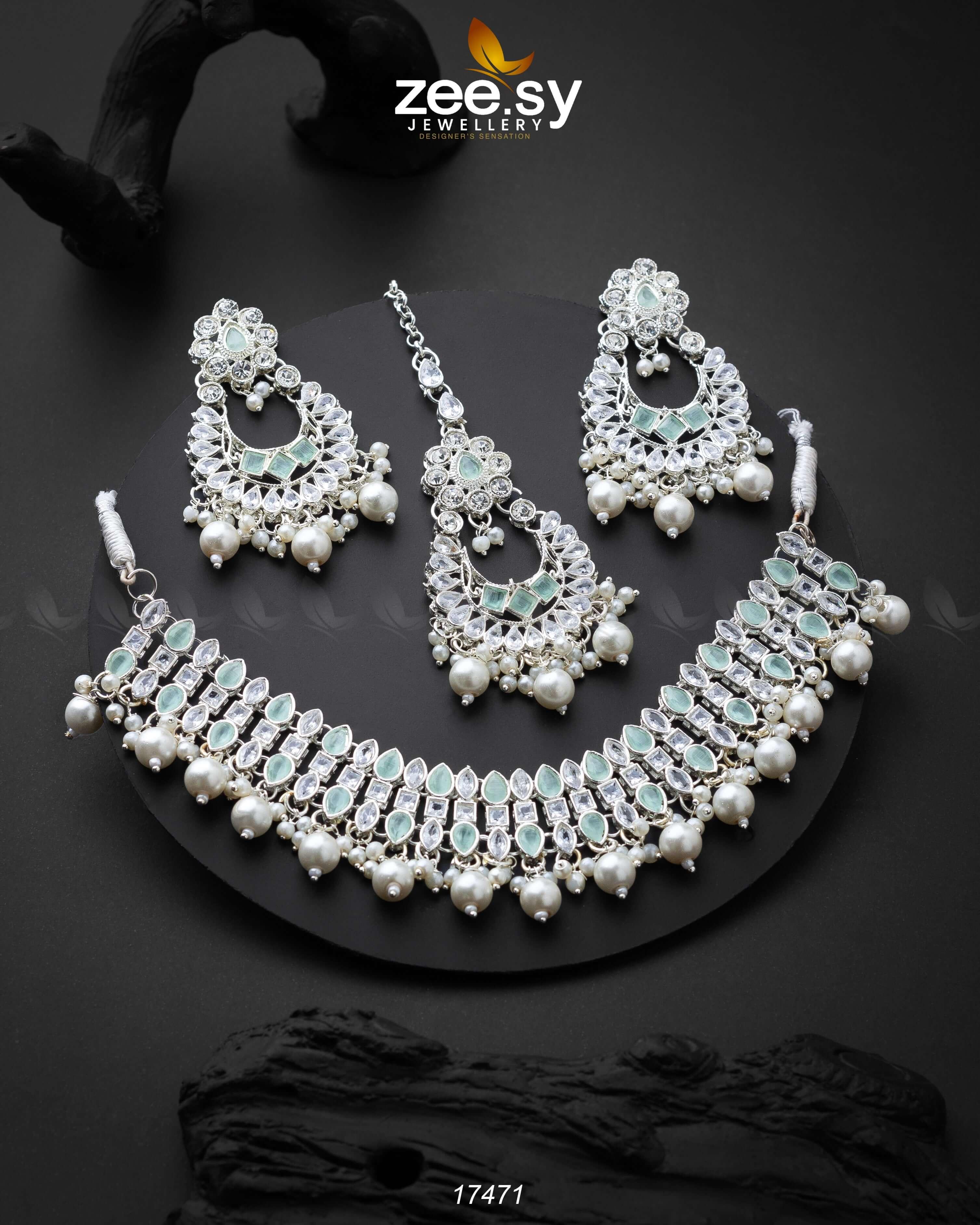 Elisa Silver Necklace Mint Green - Zeesy Jewellery