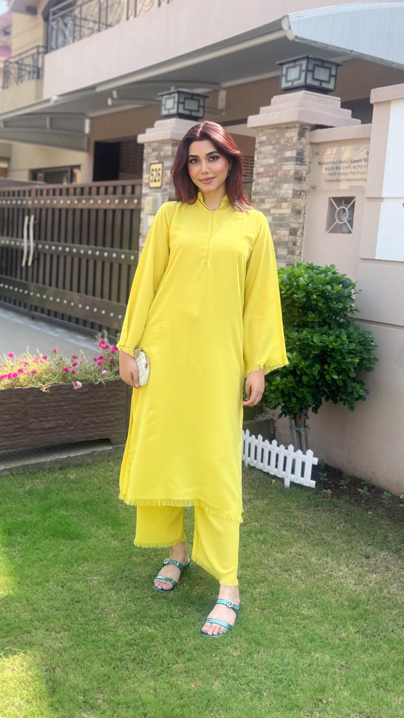 Manahils Stitched Threaded Love  Yellow
