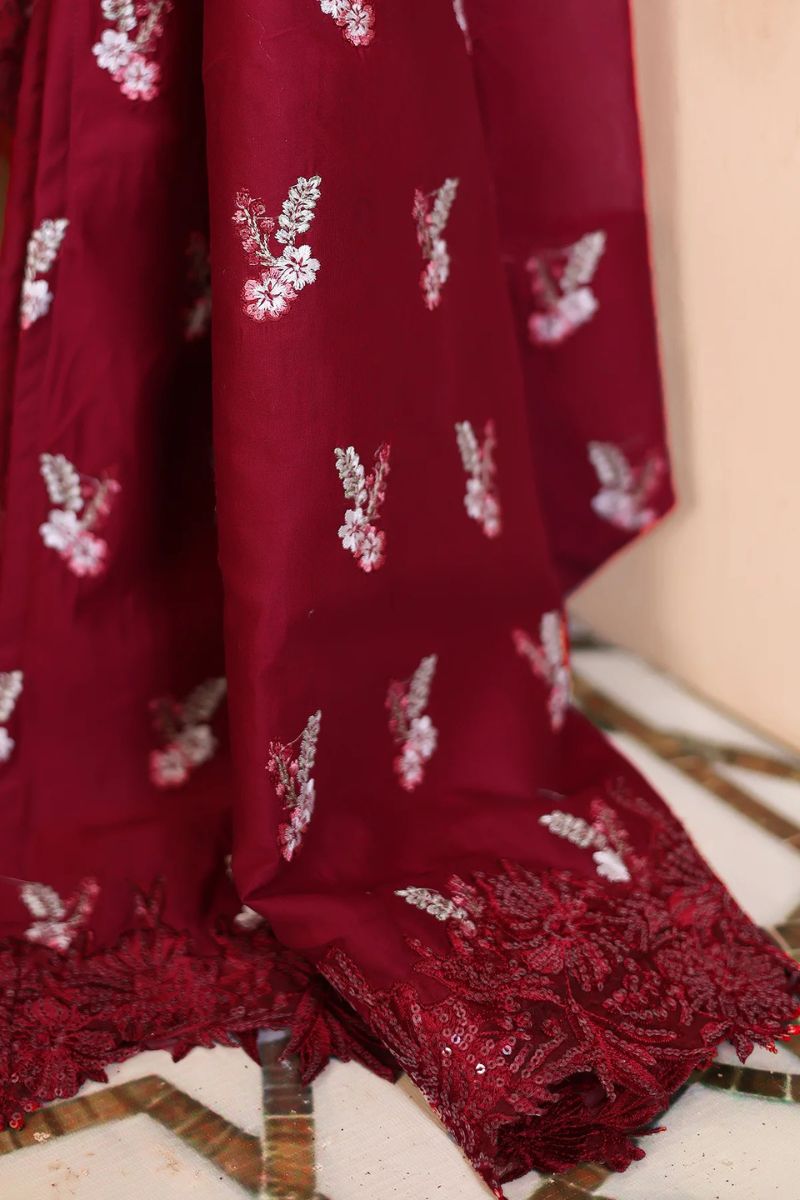 Tabeer By Mariam Malik Unstitched 3 Piece Summer Collection'2025-Garnet Rose