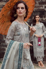 Gulmina Unstitched 3 Piece Luxury Lawn Vol-02 Suit-Grey Dusk Long Shirt With Trouser