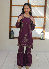Khanak Stitched Kids-Plum Purple Gharara Suit KST 142