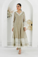 Manahils Stitched Formals Kurti 121-Crimson Glow- Light Brown