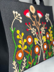 floral embroidered jute tote bag for women Pakistan
