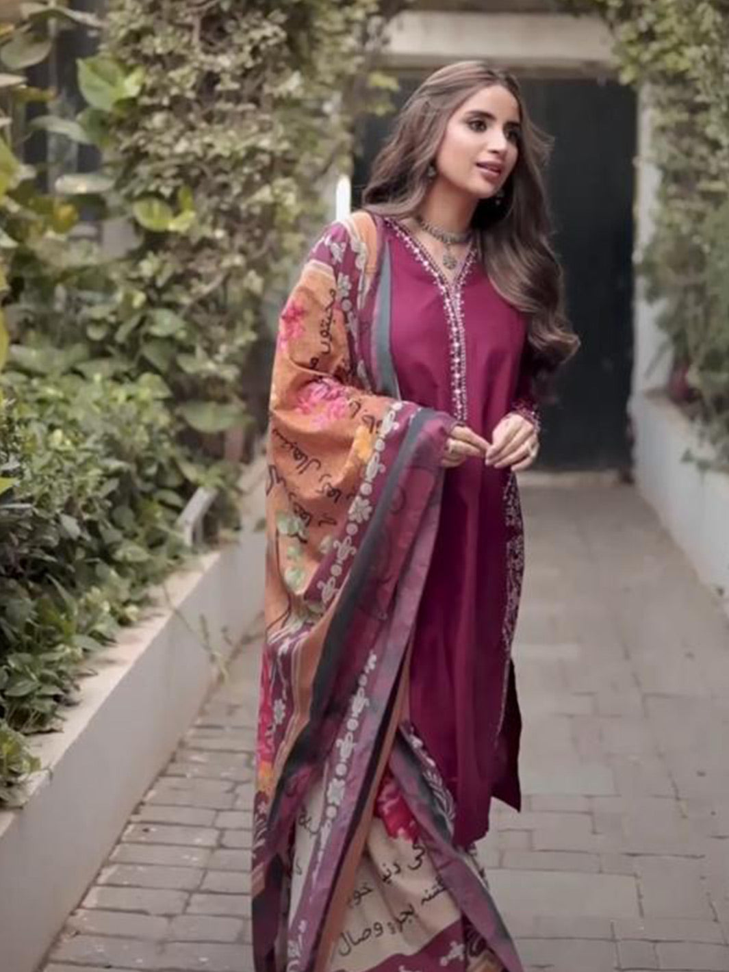 TNG Stitched 2 Piece Cotton Lawn Collection'2024-Crimson (Reddish Maroon)