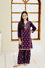 Khanak Stitched Kids-Purple Embroidered Gharara KST 115