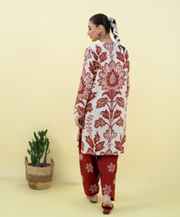 Falling Pretty By Kaanthaa Stitched 2 Piece Summer Suit-Crimson Whirl