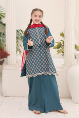 Shanzey Stitched 3 Piece Printed Cotton Suit-SHK-7004-Teal Blue