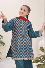 Shanzey Stitched 3 Piece Printed Cotton Suit-SHK-7004-Teal Blue
