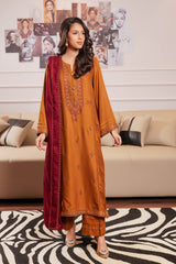 Modern Modesty By G Basics Gulmina Stitched 3 Piece Winter Suit-GOLDEN GLOW (3PC)
