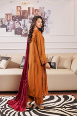 Modern Modesty By G Basics Gulmina Stitched 3 Piece Winter Suit-GOLDEN GLOW (3PC)