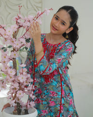 Khanak Stitched Kids-Pink Multi Embroidered Gharara KST 196