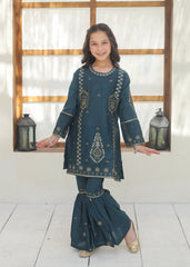 Khanak Stitched Kids-Dark Cyan Gharara Suit KST 143