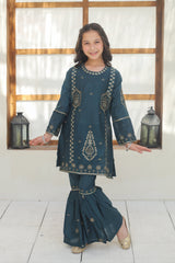 Khanak Stitched Kids-Dark Cyan Gharara Suit KST 143