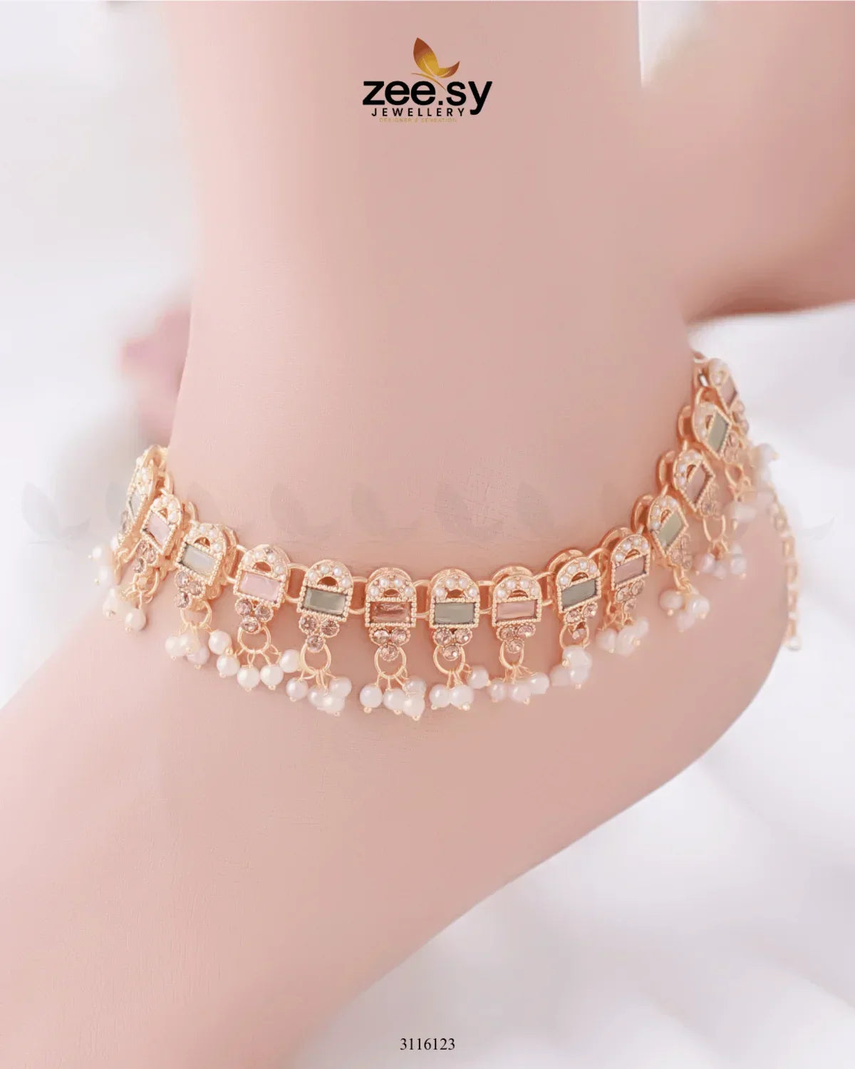 Rutilated Anklet Mint Pink & Green - Zeesy Jewellery