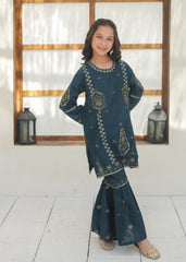 Khanak Stitched Kids-Dark Cyan Gharara Suit KST 143