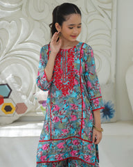 Khanak Stitched Kids-Pink Multi Embroidered Gharara KST 196