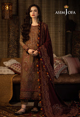 Asim Jofa Kashmiri Taanka - Embroidered Shawl collection Ajkt-11 Embroidered Slub Raw Silk 3 Pcs