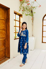 Khanak Stitched Kids-Blue Embroidered 2Pcs Suit KST 114