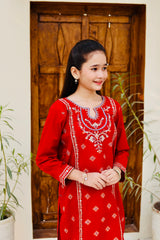Khanak Stitched Kids-Imperial Red Embroidered Gharara KST 113