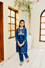 Khanak Stitched Kids-Blue Embroidered 2Pcs Suit KST 114