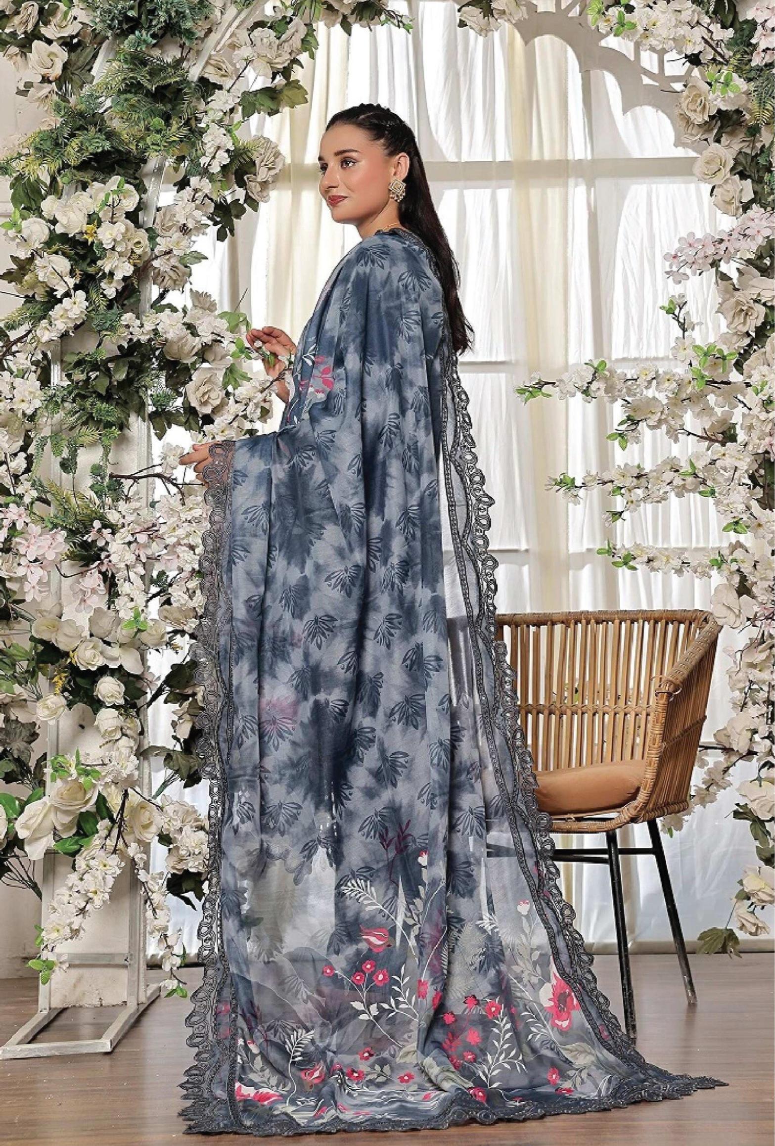 Dressline New Semi Stitched 3 Pcs Premium Dyed Lawn Fancy Full Chikankari With Sequence Emb Collection