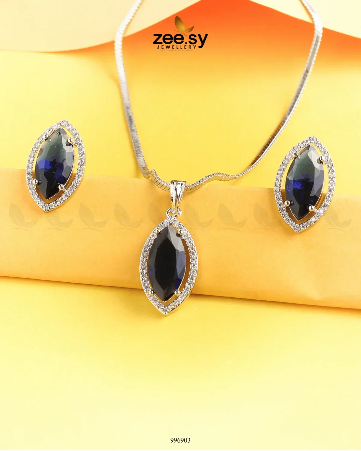 Verdant leafy Pendant Set Dark Blue - Zeesy Jewellery