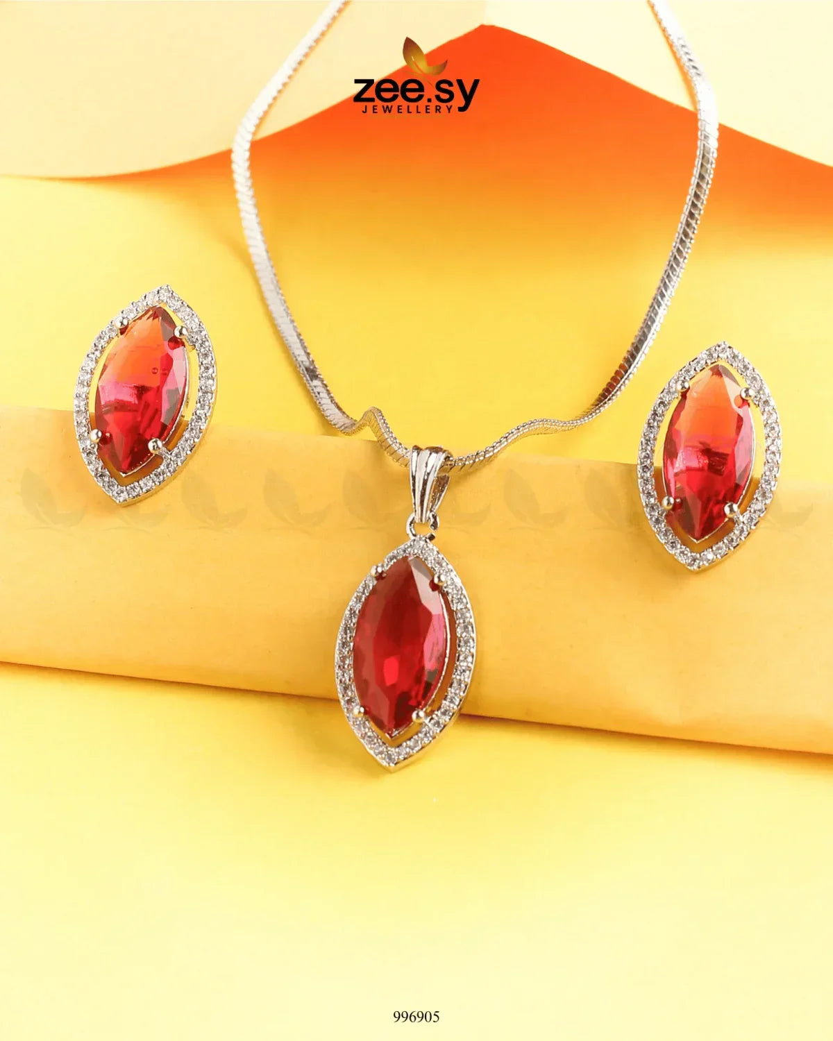 Verdant leafy Pendant Set Red - Zeesy Jewellery