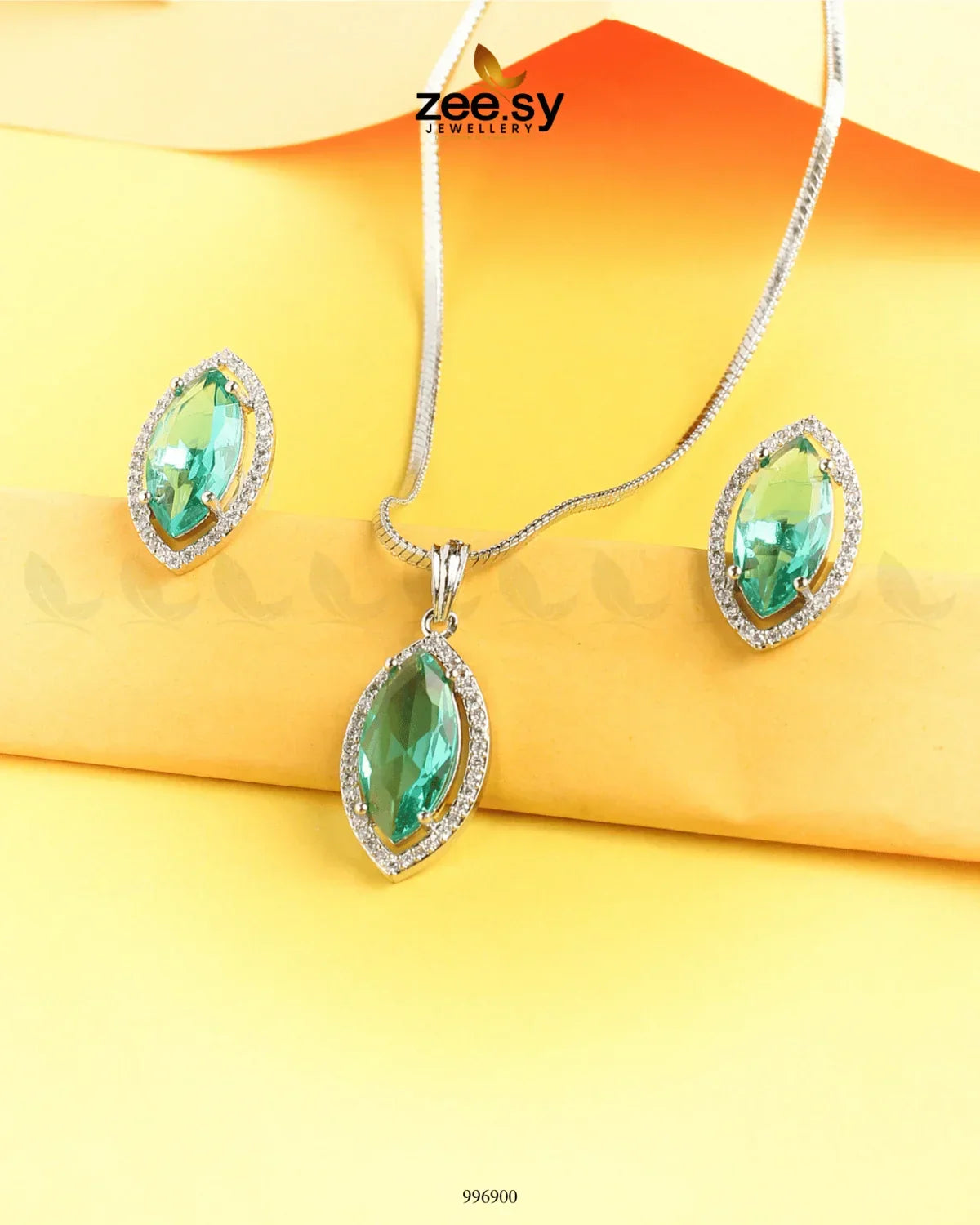 Verdant leafy Pendant Set Teal - Zeesy Jewellery