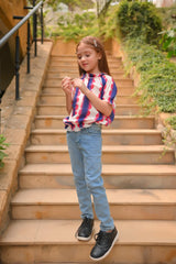 Dhaga Stitched Shirts Summer Collection'2025-Purple White Elasticated Sleeve Shirt