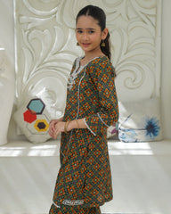 Khanak Stitched Kids-Black Multi Embroidered Gharara KST 197
