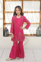 Khanak Stitched Kids-Deep Pink Gharara Suit KST 144