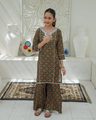 Khanak Stitched Kids-Black Multi Embroidered Gharara KST 197