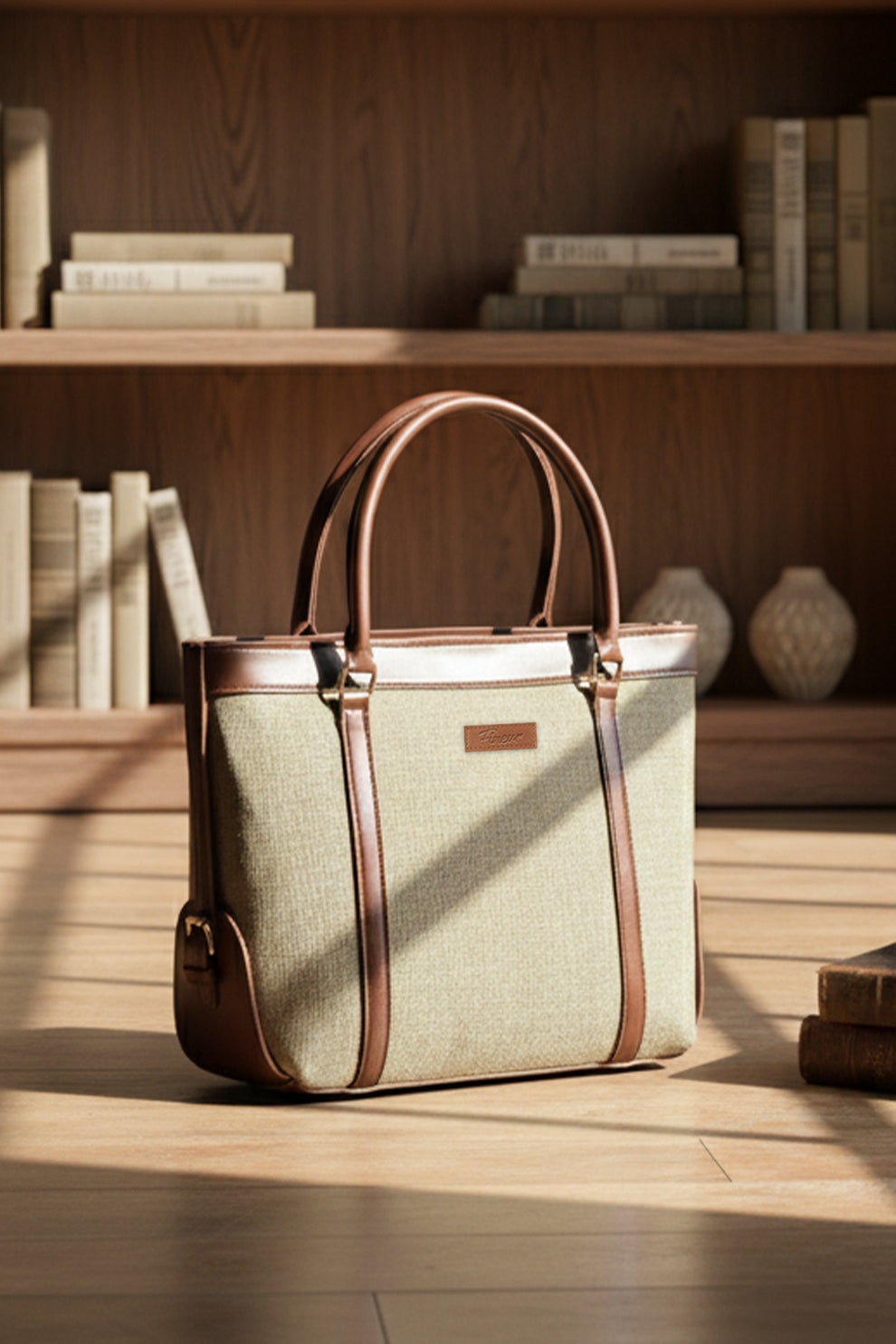 Fineur Brown jute tote bag spacious everyday carry bag