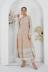 Manahils Stitched Formals Kurti 121-Crimson Glow- Peach