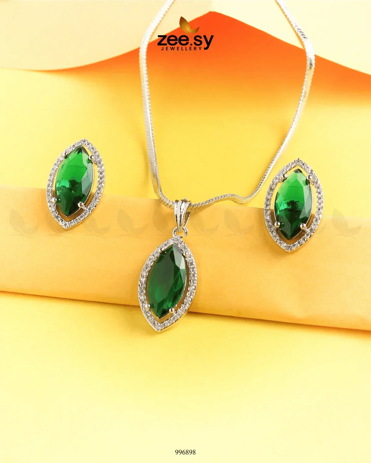 Verdant leafy Pendant Set Emerald Green - Zeesy Jewellery