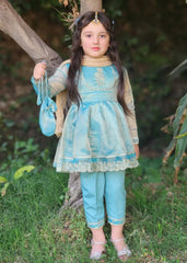 Eid Ki Khushiyan By Modest Stitched 3 Piece Cotton Frock Suit-9025-Grn
