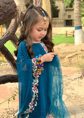 Modest Stitched 3 Piece Formals Kids Collection'2025-Pearl Cape Dress - Blue