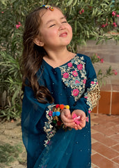 Modest Stitched 3 Piece Formals Kids Collection'2025-Pearl Cape Dress - Blue