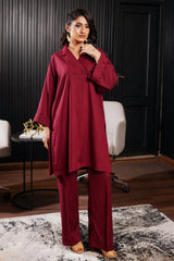 Solids By G Basics Gulmina Stitched 2 Piece Premium Linen Suit-Crimson (2PC)