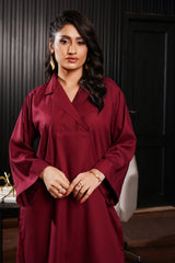 Solids By G Basics Gulmina Stitched 2 Piece Premium Linen Suit-Crimson (2PC)