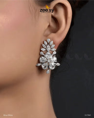 Flora Earrings Silver White - Zeesy Jewellery