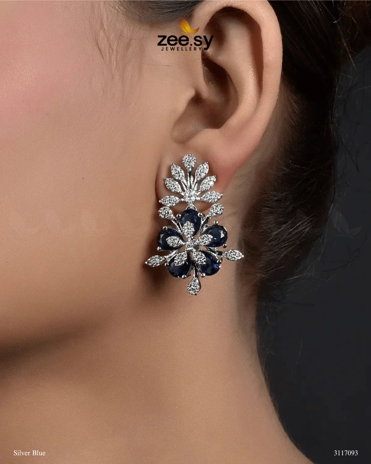 Flora Earrings Silver Blue - Zeesy Jewellery