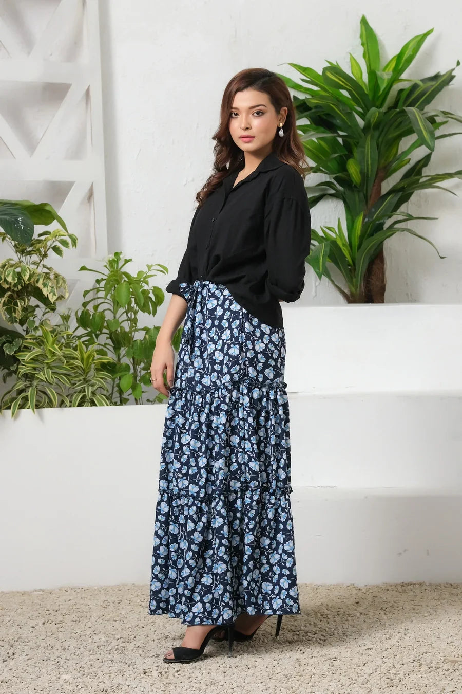 Sprinkles Stitched 1 Piece Summer Bottoms Kids Collection'2025-Navy Twilight Allover Floral Print Skirt