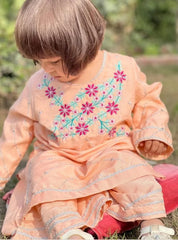 Urban Cut Girls Raw Silk 2Pcs Delicate-Peach