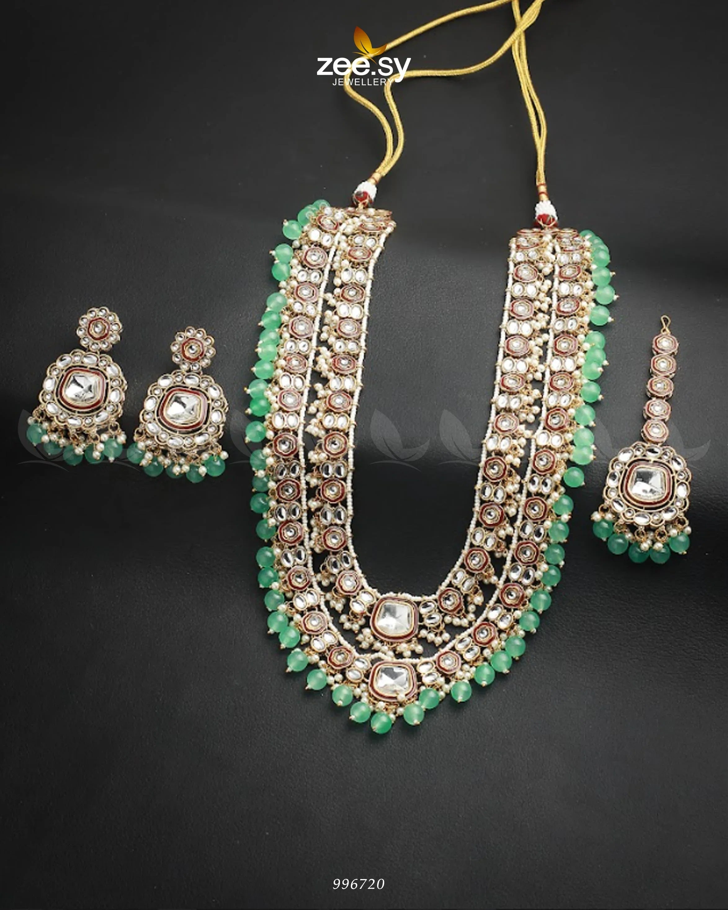 Acacia Malla Necklace Set Mint Green - Zeesy Jewellery