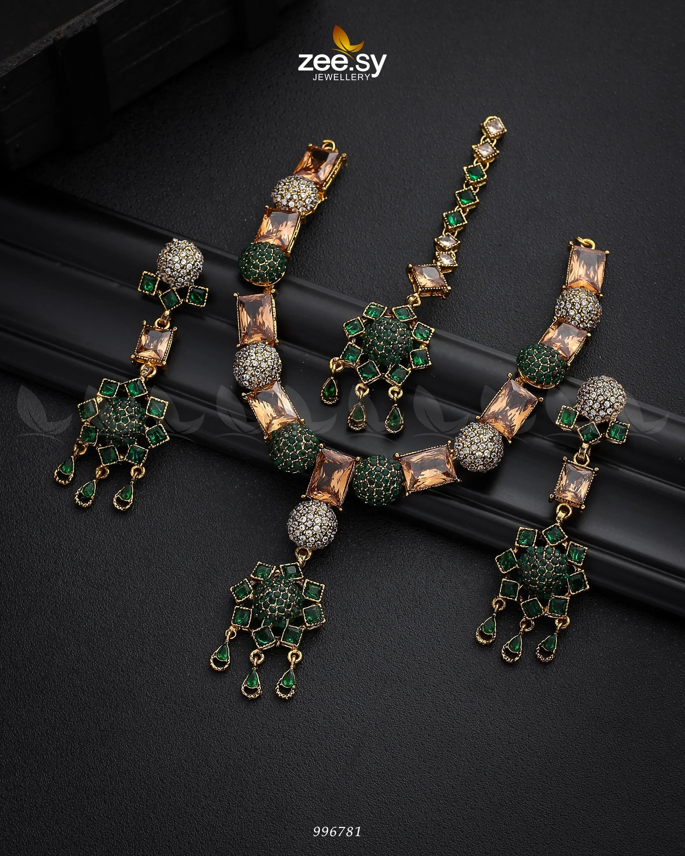 Agapanthus Necklace Set Green - Zeesy Jewellery