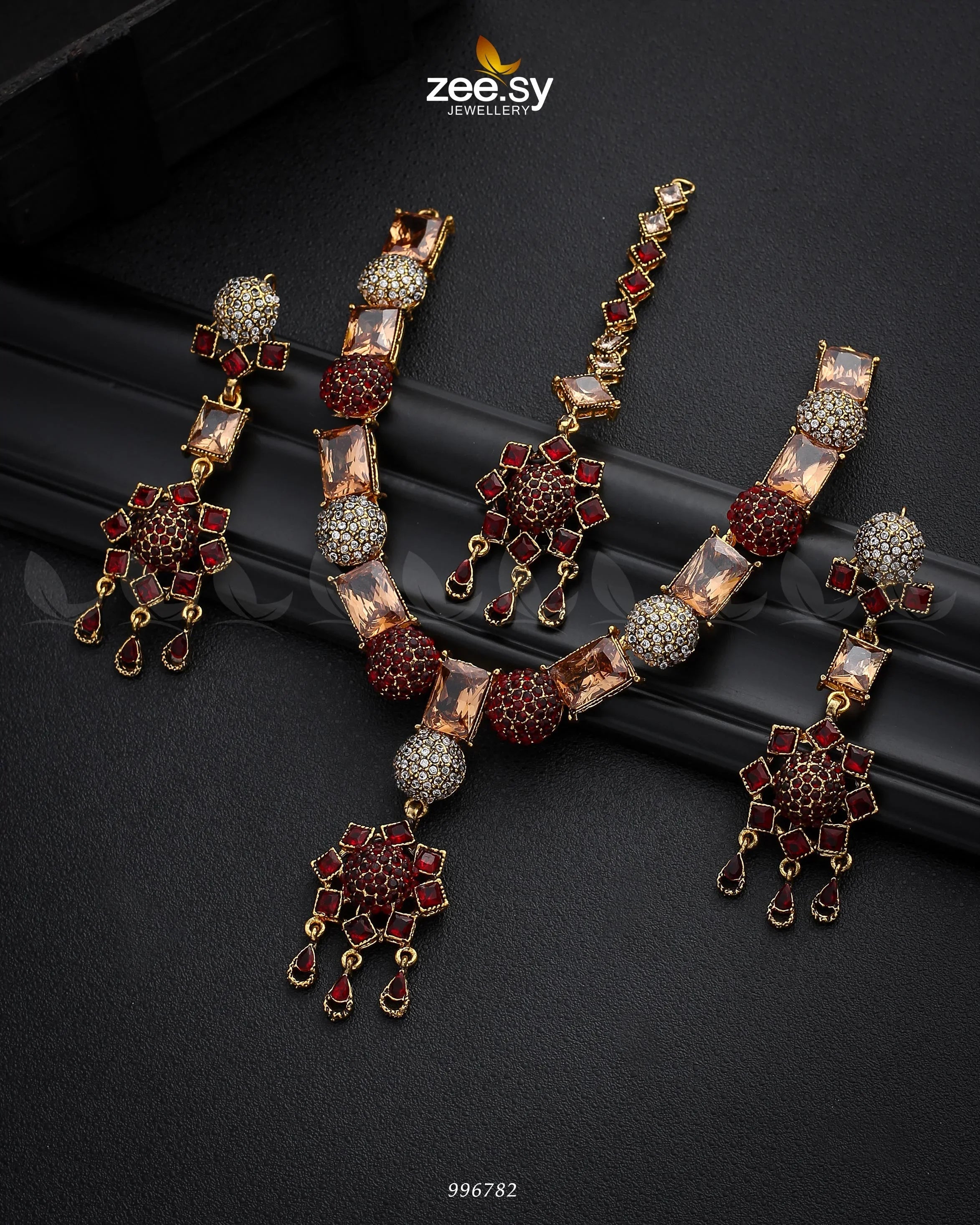 Agapanthus Necklace Set Red - Zeesy Jewellery